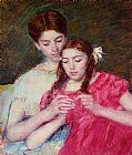 Mary Cassatt Canvas Paintings - The Crochet Lesson